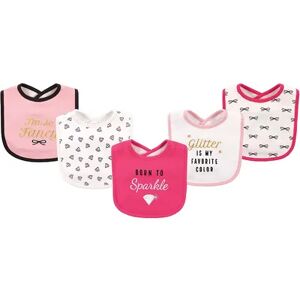 Hudson Baby Infant Girl Cotton Bibs 5pk, Sparkle, One Size, Med Pink