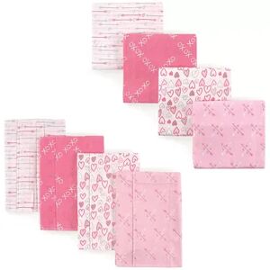 Luvable Friends Infant Girl Cotton Flannel Burp Cloths and Receiving Blankets, 8-Piece, Love, One Size, Med Pink