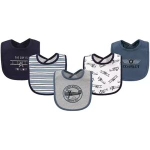 Hudson Baby Infant Boy Cotton Bibs 5pk, Aviation, One Size, Brt Blue