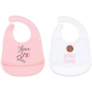 Hudson Baby Infant Girl Silicone Bibs 2pk, Home Slice, One Size, Med Pink