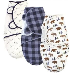 Hudson Baby Infant Boy Quilted Cotton Swaddle Wrap 3pk, Moose Bear, 0-3 Months, Brt Blue