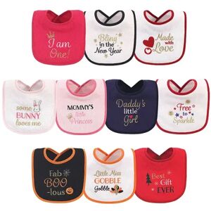 Hudson Baby Infant Girl Cotton Terry Drooler Bibs with Fiber Filling 10pk, Holiday Girl I Am One, One Size, Grey