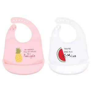 Hudson Baby Infant Girl Silicone Bibs 2pk, Fruits, One Size, Med Pink