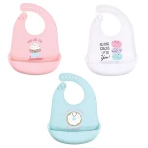 Hudson Baby Infant Girl Silicone Bibs 3pk, Sweetest Cupcake, One Size, Med Pink