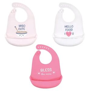 Hudson Baby Infant Girl Silicone Bibs 3pk, Miso Cute, One Size, Med Pink