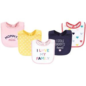 Hudson Baby Infant Girls Cotton Bibs, Girl Bold Family, One Size, Med Pink
