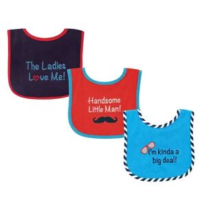 Luvable Friends Baby Boy Cotton Terry Drooler Bibs with PEVA Back 3pk, Handsome, One Size, Brt Blue