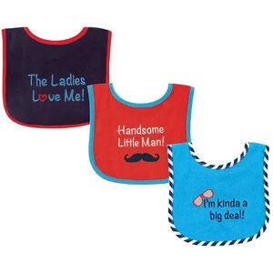 Luvable Friends Baby Boy Cotton Terry Drooler Bibs with PEVA Back 3pk, Handsome, One Size, Brt Blue