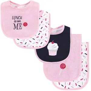 Hudson Baby Infant Girl Cotton Terry Bib and Burp Cloth Set 5pk, Cupcake, One Size, Med Pink