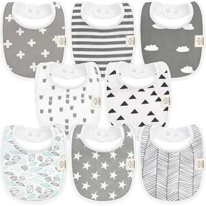 KeaBabies 8pk Organic Baby Bibs for Boy, Baby Drool Bib for Baby Boys and Girls, Infant Teething Bibs, Med Grey