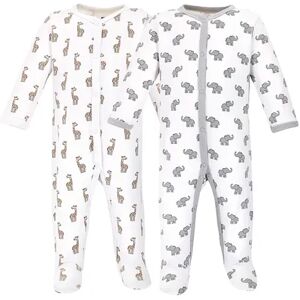 Hudson Baby Baby Cotton Snap Sleep and Play 2pk, Elephant Giraffe, Infant Unisex, Size: 3-6 Months, Grey