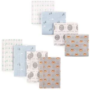 Luvable Friends Infant Boy Cotton Flannel Burp Cloths and Receiving Blankets, 8-Piece, Wild Free, One Size, Grey