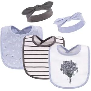 Hudson Baby Infant Girl Cotton Bib and Headband Set 5pk, Periwinkle, One Size, Brt Blue