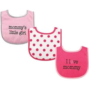 Luvable Friends Baby Girl Cotton Drooler Bibs with Fiber Filling 3pk, Pink Mommy, One Size, Med Pink