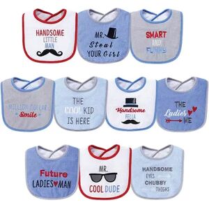 Hudson Baby Infant Boy Cotton Terry Drooler Bibs with Fiber Filling 10pk, Handsome Eyes, One Size, Brt Blue