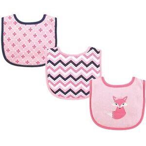 Luvable Friends Baby Girl Cotton Drooler Bibs with Fiber Filling 3pk, Foxy, One Size, Med Pink