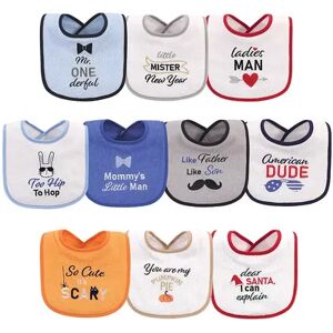 Hudson Baby Infant Boy Cotton Terry Drooler Bibs with Fiber Filling 10pk, Holiday Boy Onederful, One Size, Brt Blue