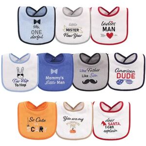 Hudson Baby Infant Boy Cotton Terry Drooler Bibs with Fiber Filling 10pk, Holiday Boy Onederful, One Size, Brt Blue