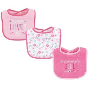 Luvable Friends Baby Girl Cotton Drooler Bibs with Fiber Filling 3pk, Girl Mommy, One Size, Med Pink