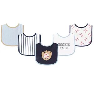 Luvable Friends Baby Boy Cotton Terry Drooler Bibs with PEVA Back 5pk, Baseball, One Size, Brt Blue