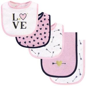 Hudson Baby Infant Girl Cotton Terry Bib and Burp Cloth Set 5pk, Love, One Size, Med Pink