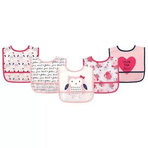 Hudson Baby Infant Girl Waterproof PEVA Bibs 5pk, Owl, One Size, Med Pink