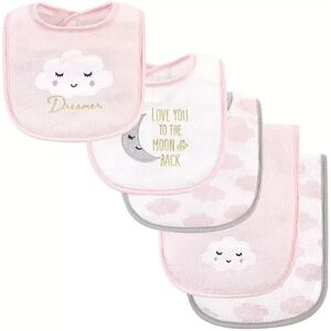 Hudson Baby Infant Girl Cotton Terry Bib and Burp Cloth Set 5pk, Dreamer, One Size, Med Pink