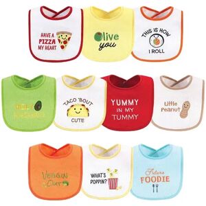 Hudson Baby Infant Cotton Terry Drooler Bibs with Fiber Filling 10pk, Neutral Pizza, One Size, White