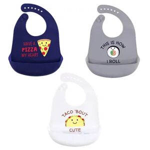 Hudson Baby Infant Silicone Bibs 3pk, Pizza, One Size, Brt Blue