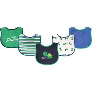 Luvable Friends Baby Boy Cotton Terry Drooler Bibs with PEVA Back 5pk, Turtle, One Size, Green