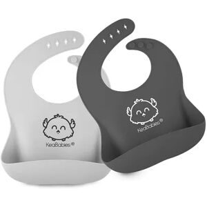 KeaBabies Baby Silicone Bibs, Waterproof, Easy Wipe Baby Bib, Baby Feeding Bibs with Large Food Catcher Pocket For Boys, Grey