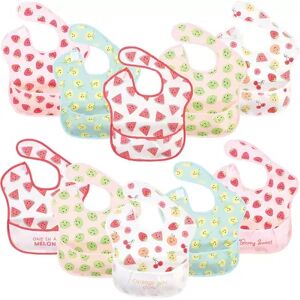 Hudson Baby Infant Girl Waterproof Polyester Bibs 10pk, Cute Fruit, Beginner, Med Pink