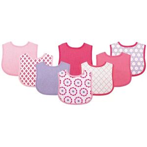 Luvable Friends Baby Girl Cotton Terry Bibs 8pk, Geometric Girl, One Size, Med Pink