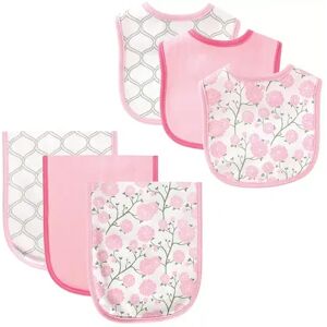 Hudson Baby Infant Girl Cotton Bib and Burp Cloth Set 6pk, Flower, One Size, Med Pink