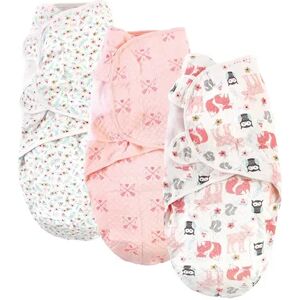 Hudson Baby Infant Girl Quilted Cotton Swaddle Wrap 3pk, Girl Forest, 0-3 Months, Med Pink