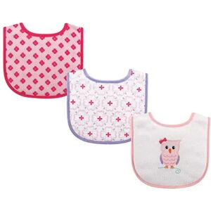 Luvable Friends Baby Girl Cotton Drooler Bibs with Fiber Filling 3pk, Owl, One Size, Med Pink