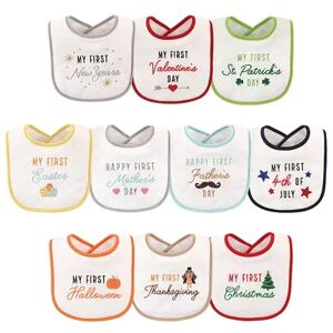 Hudson Baby Infant Cotton Terry Drooler Bibs with Fiber Filling 10pk, Neutral Holiday, White