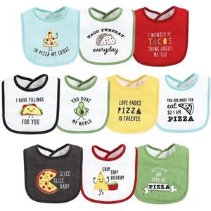 Hudson Baby Unisex Baby Cotton Terry Drooler Bibs with Fiber Filling, Pizza Taco, One Size, Green