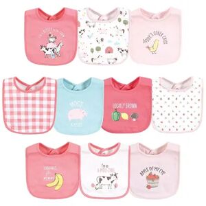 Hudson Baby Infant Girl Cotton Bibs, Girl Farm Animals, One Size, Med Pink