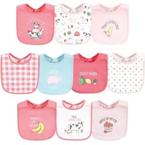 Hudson Baby Infant Girl Cotton Bibs, Girl Farm Animals, One Size, Med Pink