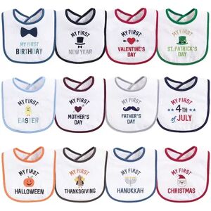 Hudson Baby Infant Boy Cotton Terry Drooler Bibs with Fiber Filling 12pk, Boy Holiday, One Size, White