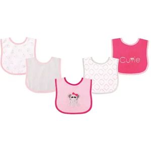 Luvable Friends Baby Girl Cotton Terry Drooler Bibs with PEVA Back 5pk, Elephant, One Size, Med Pink