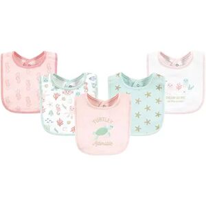 Hudson Baby Infant Girls Cotton Bibs, Turtley Adorable, One Size, Med Pink