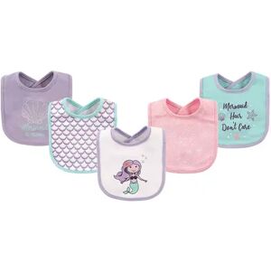 Hudson Baby Infant Girl Cotton Bibs 5pk, Mermaid, One Size, Med Pink