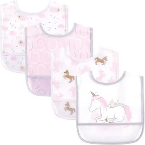Yoga Sprout Baby Girl Waterproof PEVA Bibs 4pk, Unicorn, One Size, Med Pink
