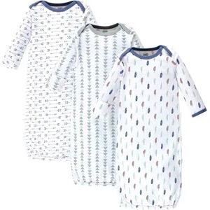 Luvable Friends Baby Boy Cotton Long-Sleeve Gowns 3pk, Boy Feathers, 0-6 Months, Infant Boy's, Brt Blue