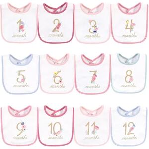 Hudson Baby Infant Girl Cotton Bibs 12pk, Milestone Floral, One Size, White