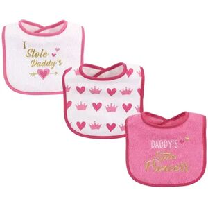 Luvable Friends Baby Girl Cotton Drooler Bibs with Fiber Filling 3pk, Girl Daddy, One Size, Med Pink