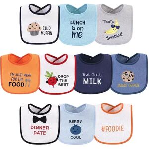 Hudson Baby Infant Boy Cotton Terry Drooler Bibs with Fiber Filling 10pk, Boy Muffin, One Size, Drk Orange