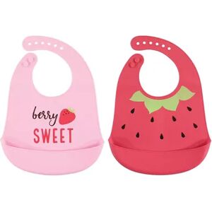 Hudson Baby Infant Girl Silicone Bibs 2pk, Strawberry, One Size, Med Pink